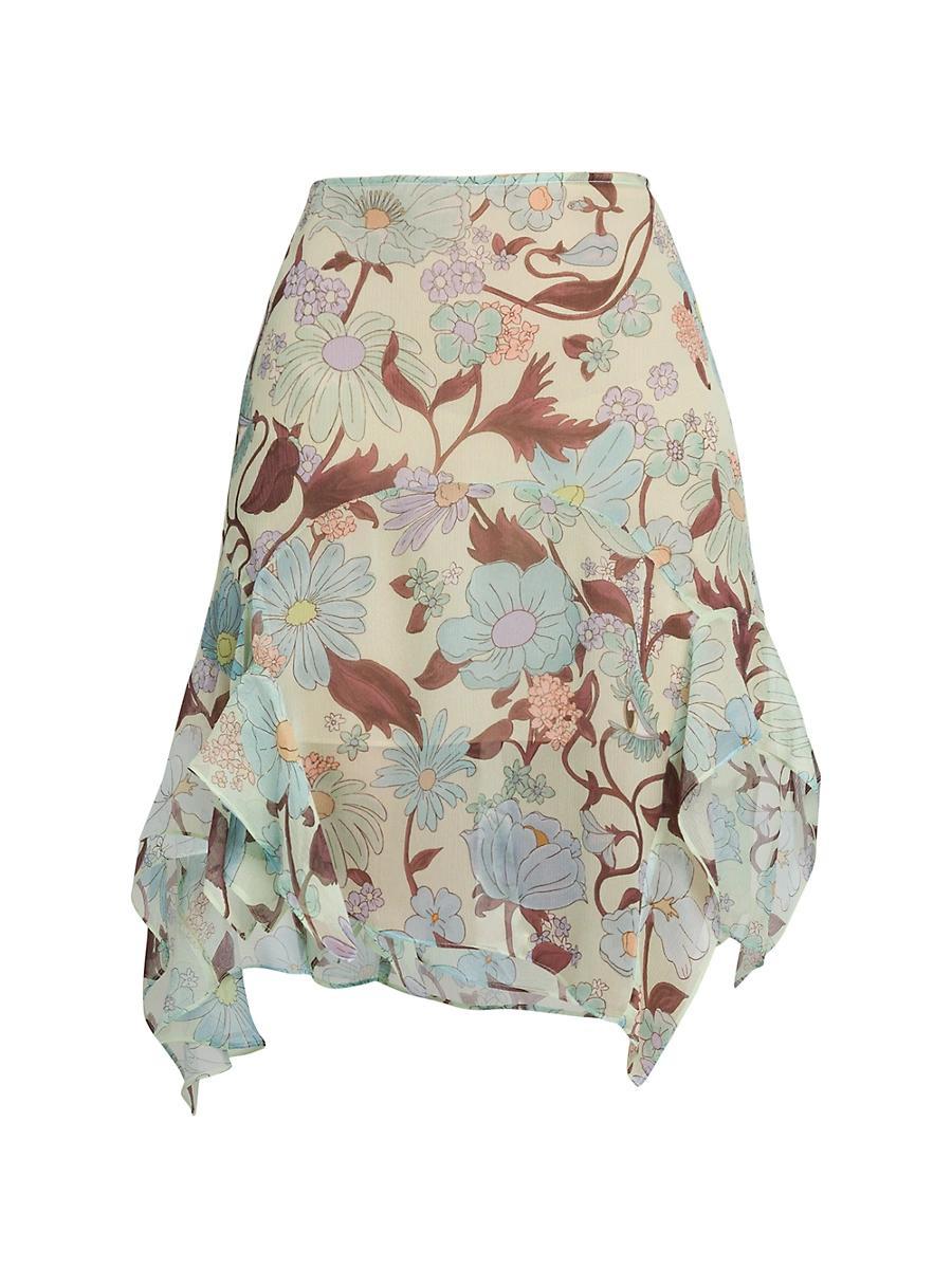 Womens Floral Asymmetric Silk Midi-Skirt Product Image