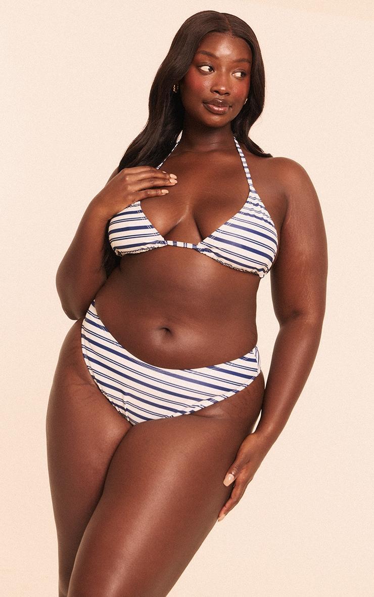 Plus Navy Stripe Triangle Bikini Top Product Image