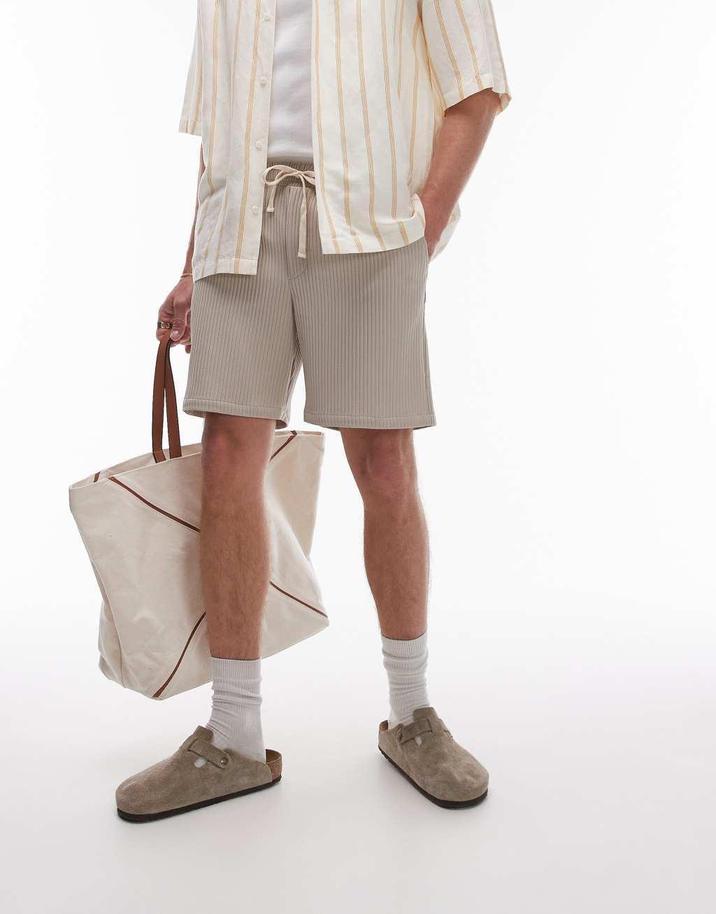 Topman plisse shorts in stone - part of a set Product Image