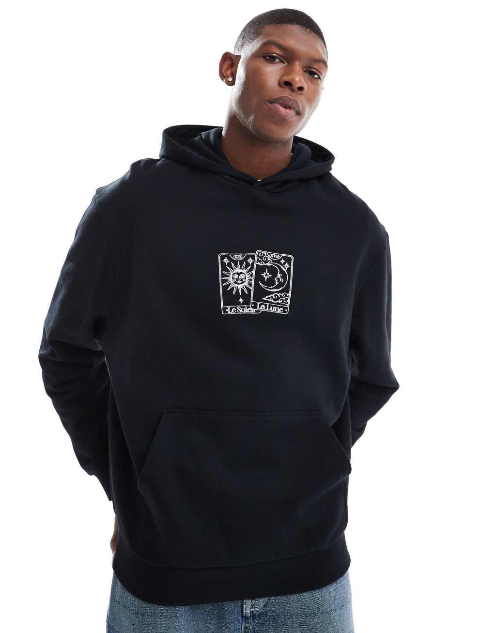 ASOS DESIGN oversized hoodie with front embroidery in black Product Image