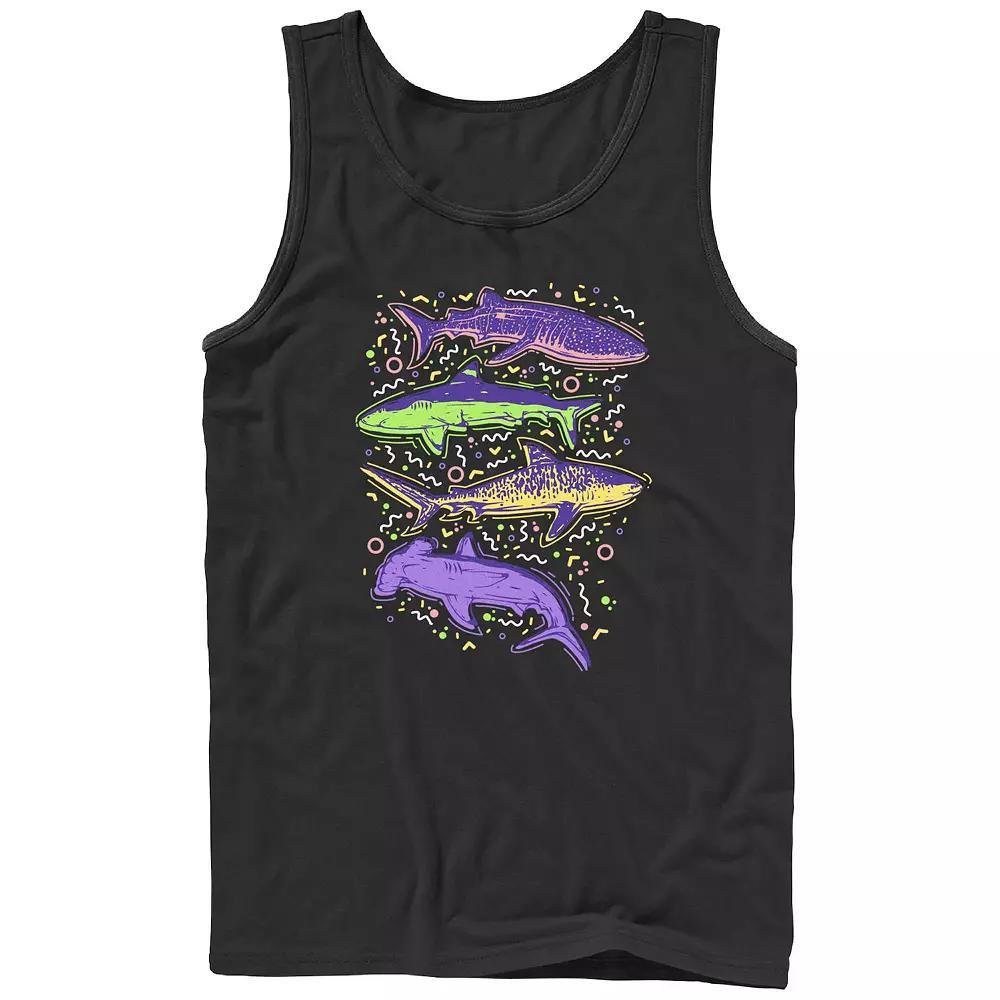 Men's Colorful Sharks And Doodles Graphic Tank,  Product Image