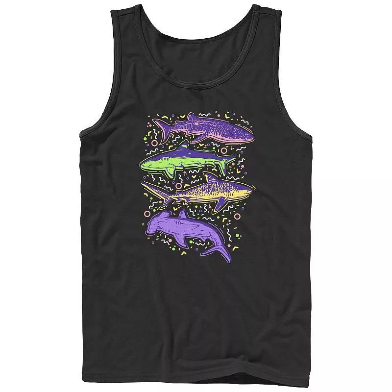 Men's Colorful Sharks And Doodles Graphic Tank,  Product Image