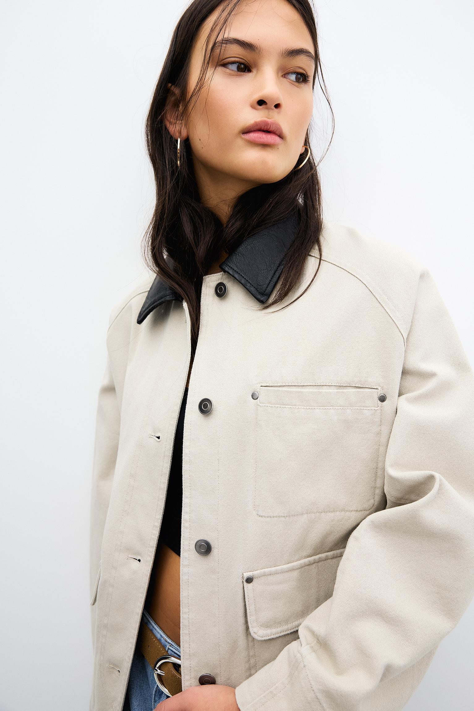 Worker jacket with faux leather collar Product Image
