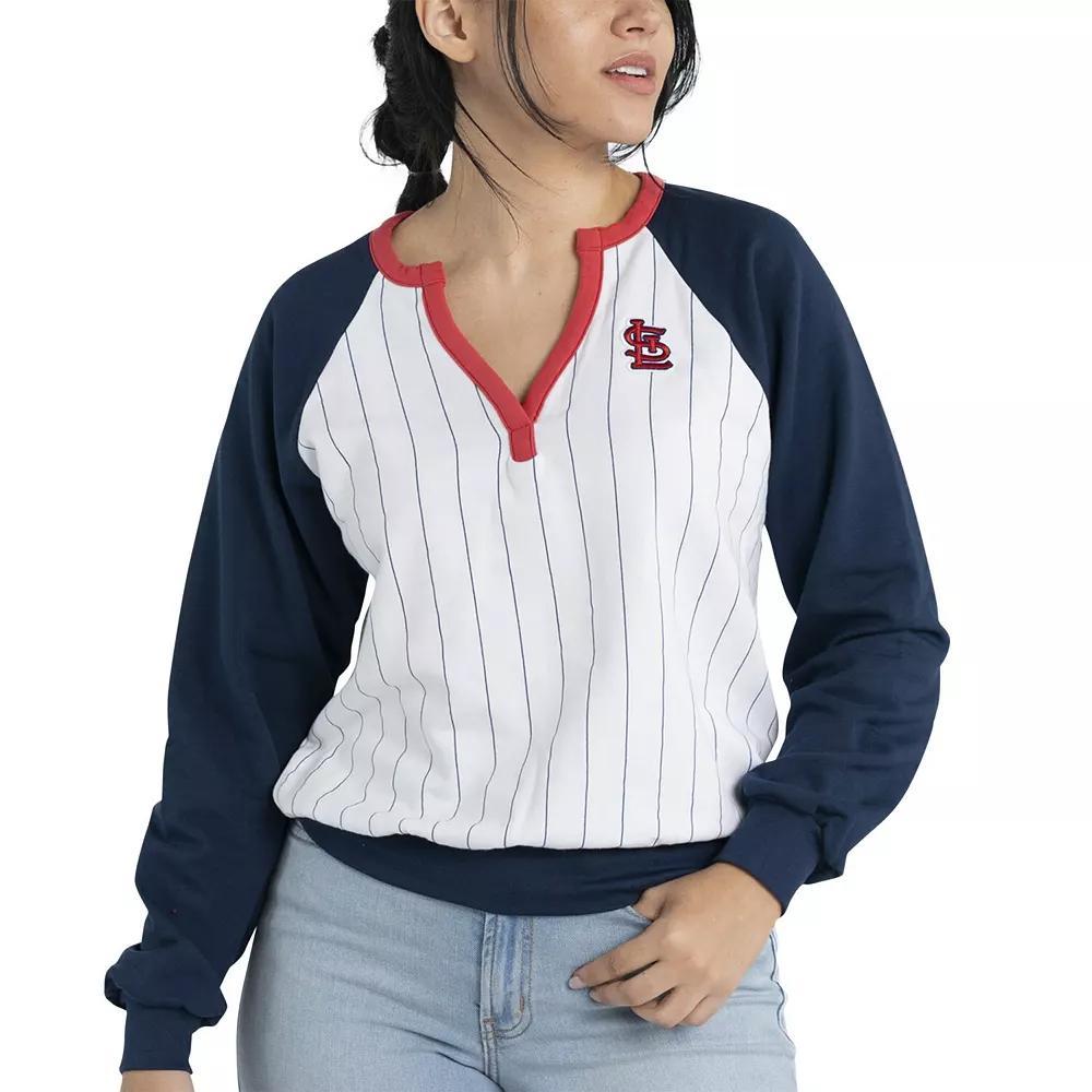 Women's Lusso White/Navy St. Louis Cardinals Mack Fleece V-Neck Pullover Top,  Product Image