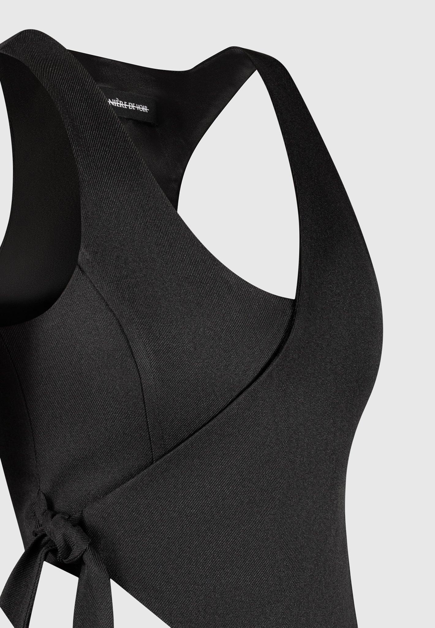 Asymmetric Tailored Waistcoat with Tie - Black Female Product Image