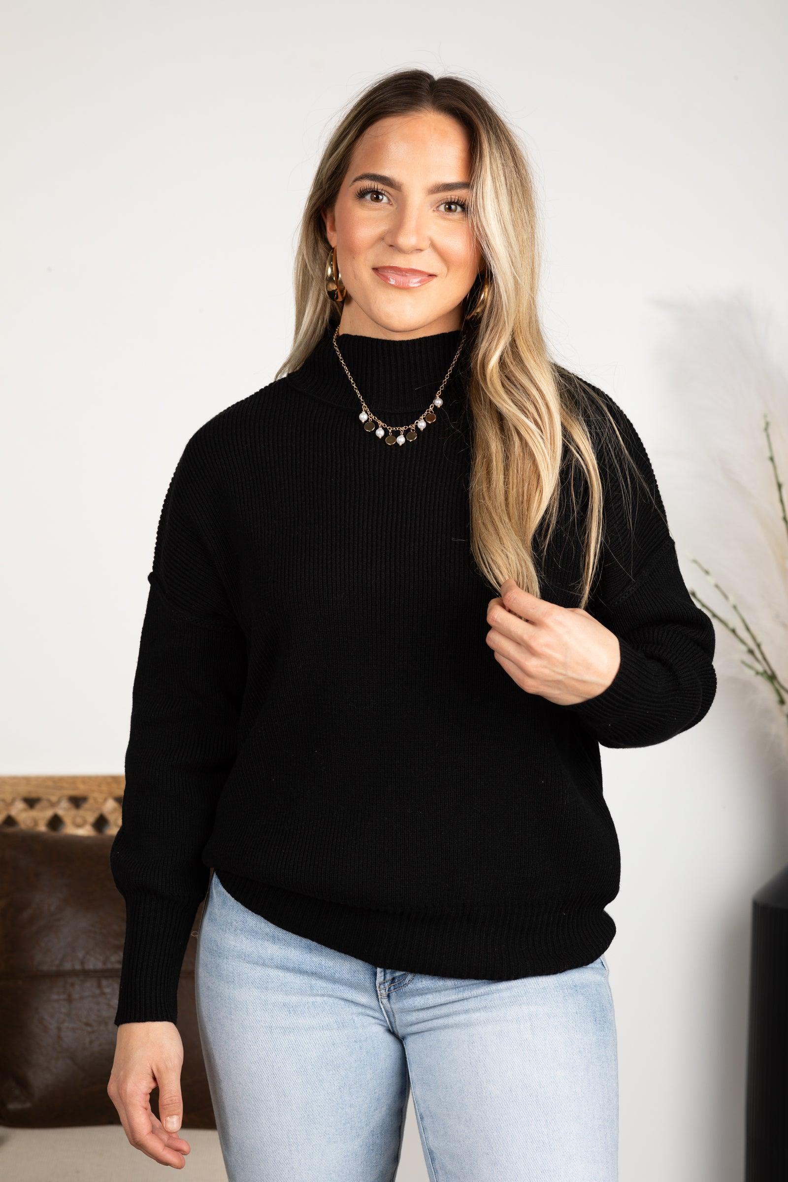 Mock Neck Ribbed Sweater Top Product Image