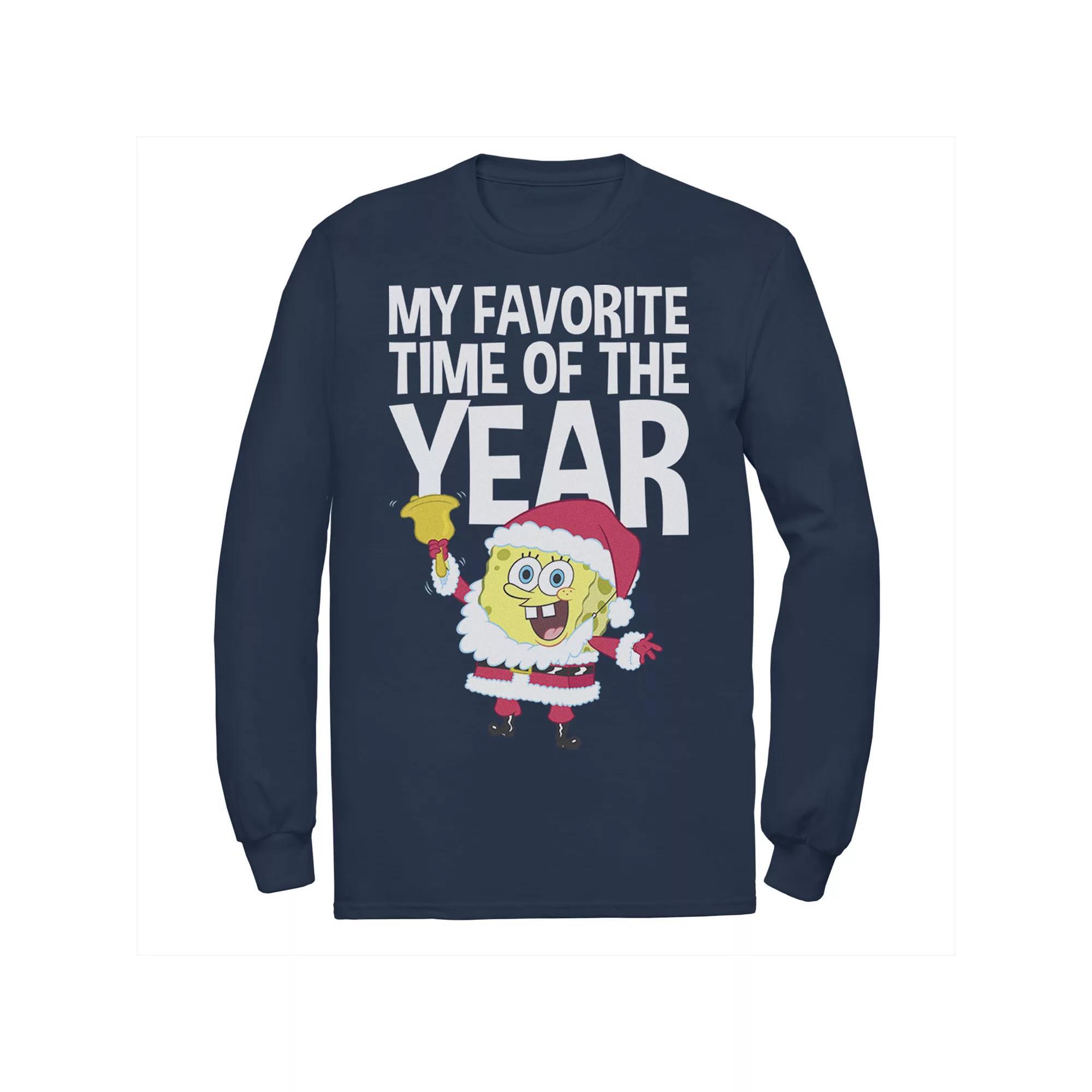 Men's Nickelodeon Spongebob Squarepants Santa Christmas Favortie Time Long Sleeve Graphic Tee,  Product Image