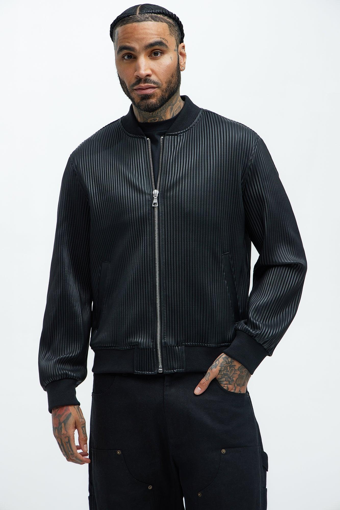 Gordon Faux Leather Bomber Jacket - Black Product Image