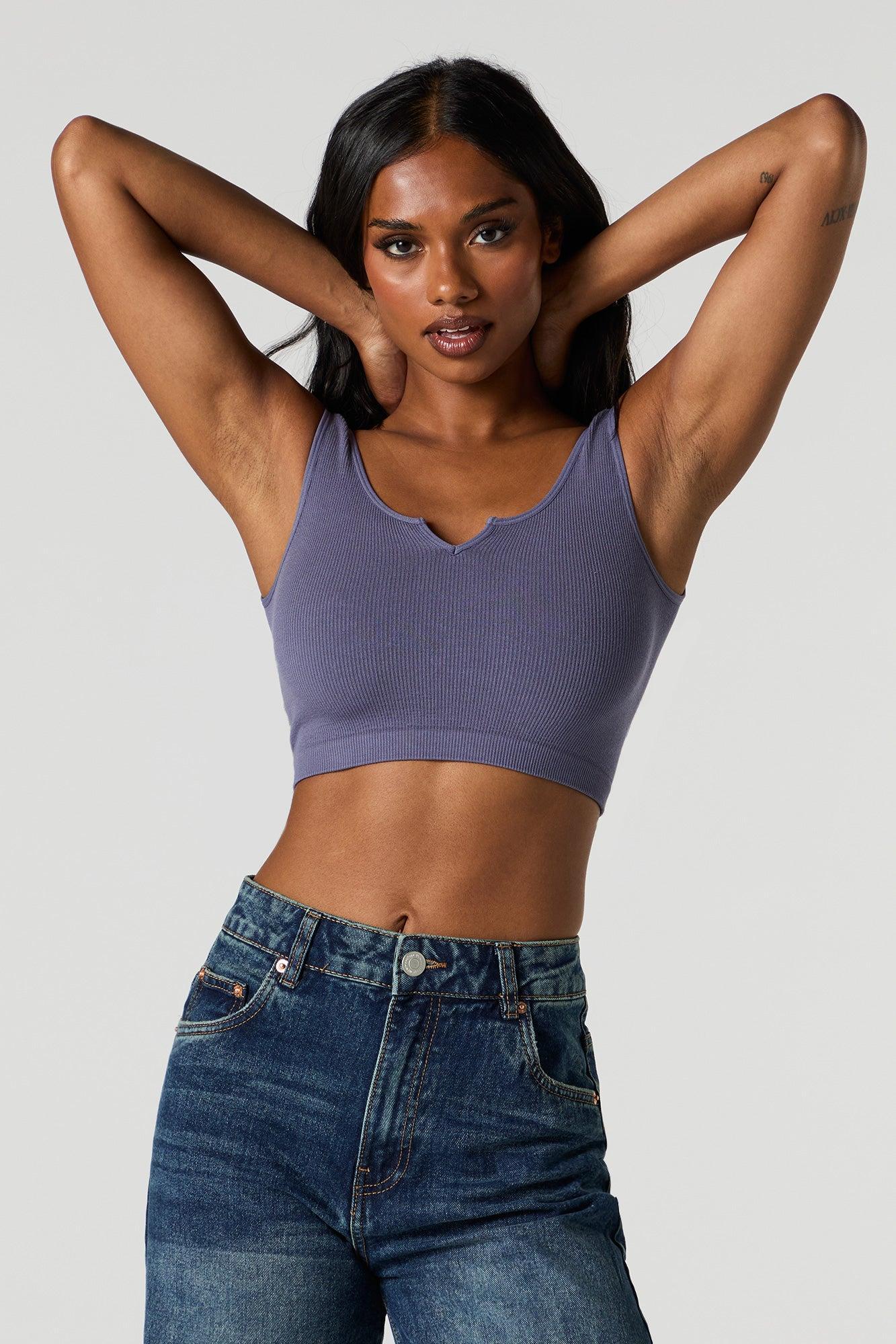 Seamless Scoop Neck Notch Cropped Tank Female Product Image