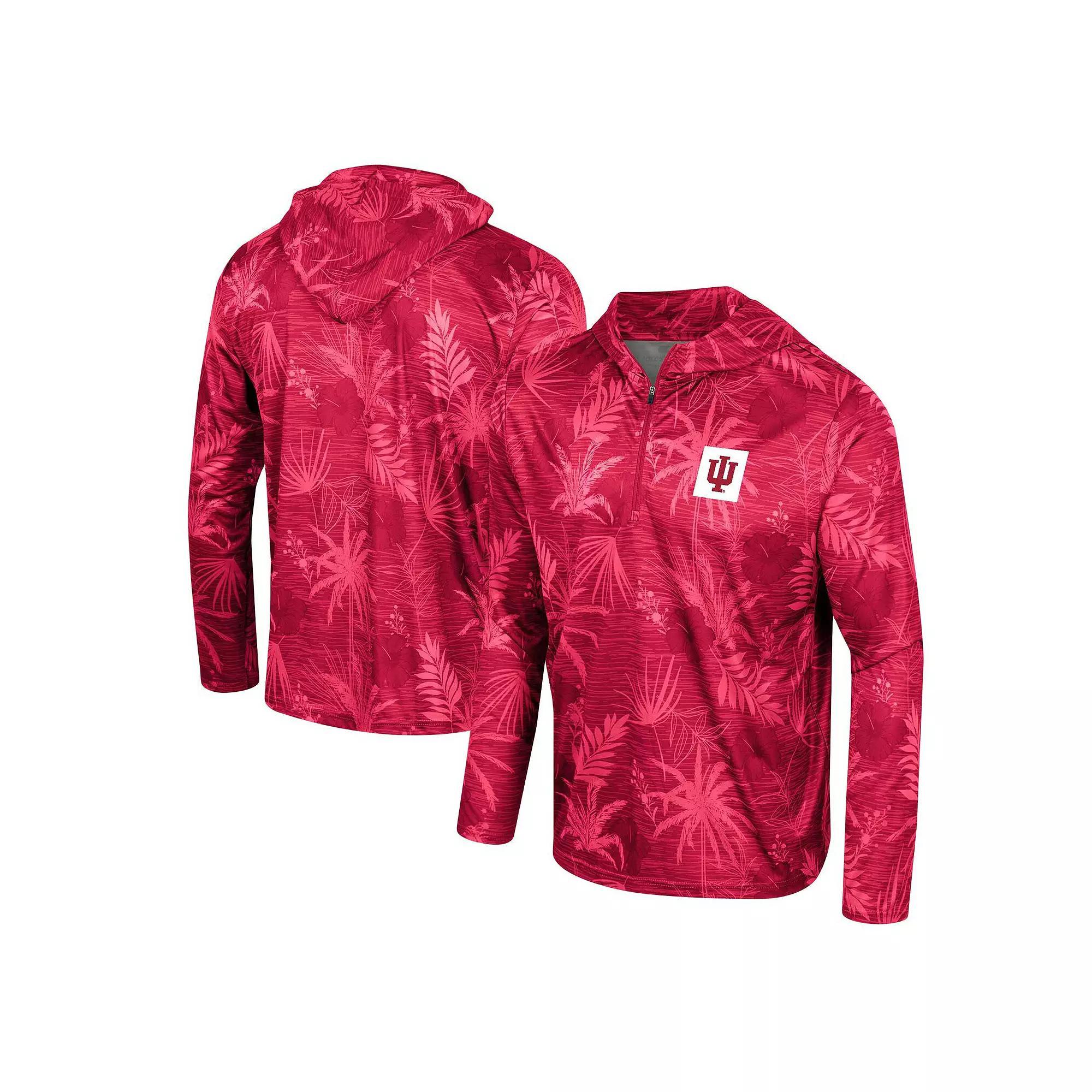 Men's Colosseum Crimson Indiana Hoosiers Palms Printed Lightweight Quarter-Zip Hooded Top,  Product Image