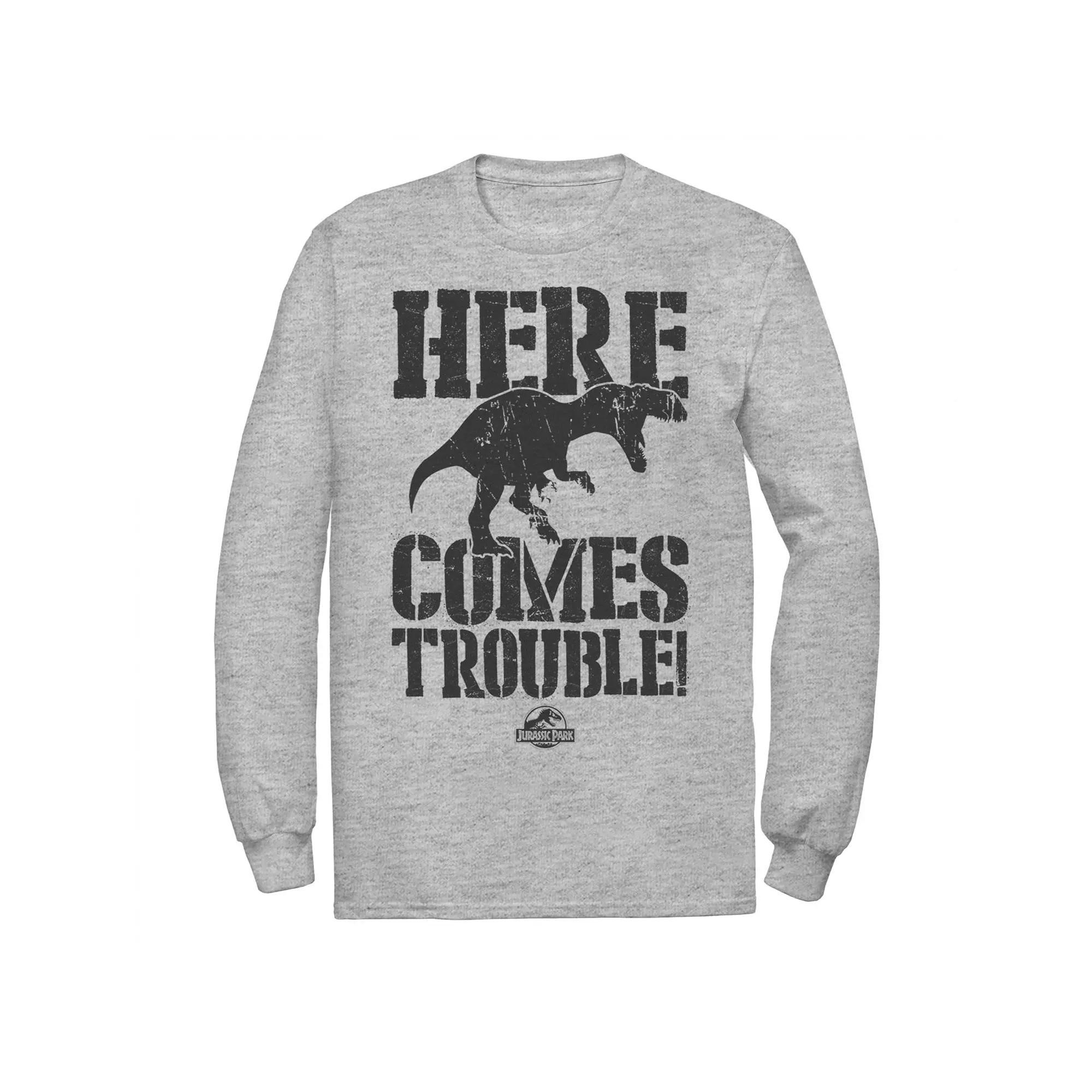 Men's Jurassic Park Here Comes Trouble Long Sleeve Graphic Tee,  Product Image