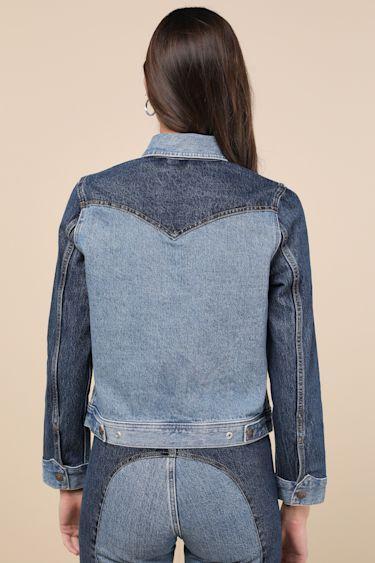 Original Medium and Dark Wash Denim Trucker Jacket Product Image