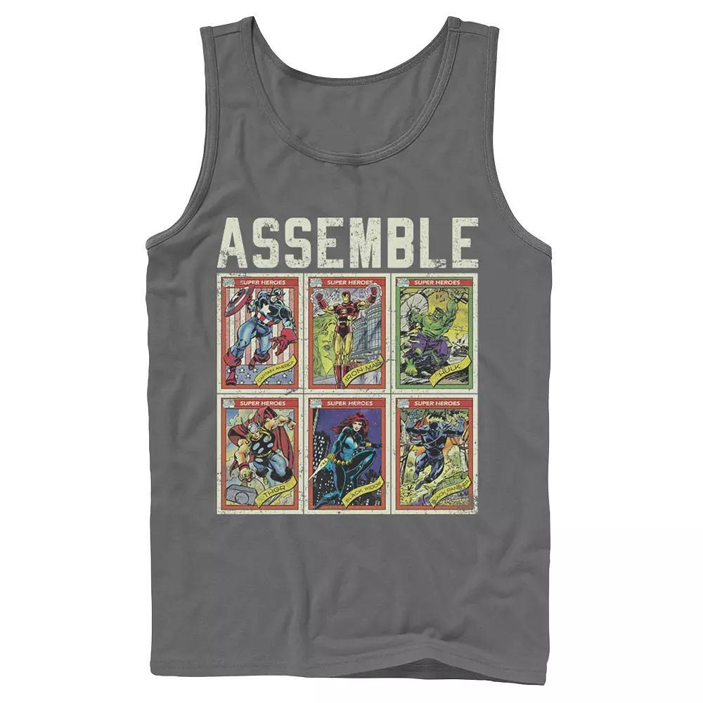 Men's Marvel Assemble Avengers Trading Cards Stacked Poster Tank Top, Boy's, Size: Small, Grey Product Image