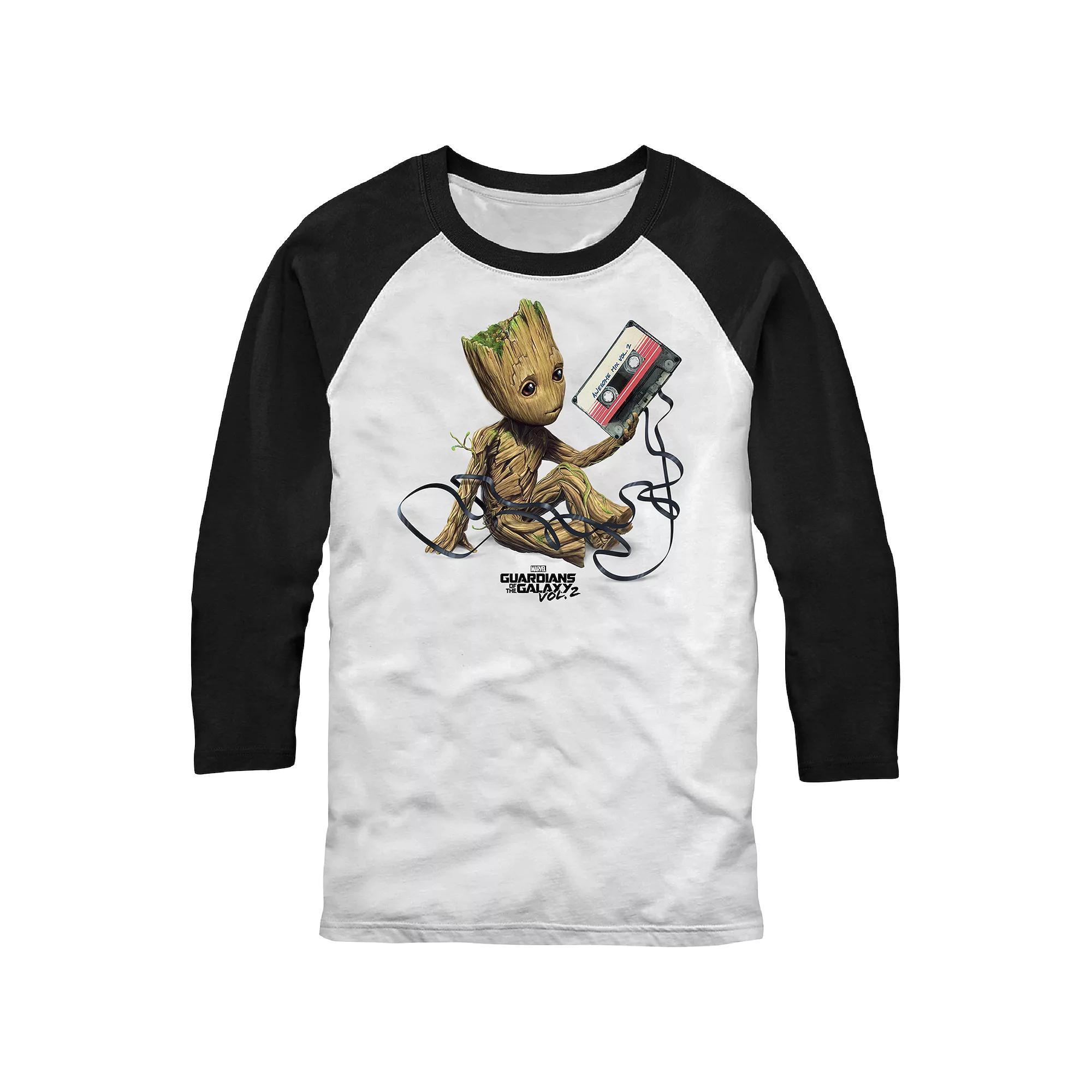 Men's Marvel Guardians Of The Galaxy Vol. 2 Groot Tape Raglan Graphic Tee, Size: Large, White Black Product Image