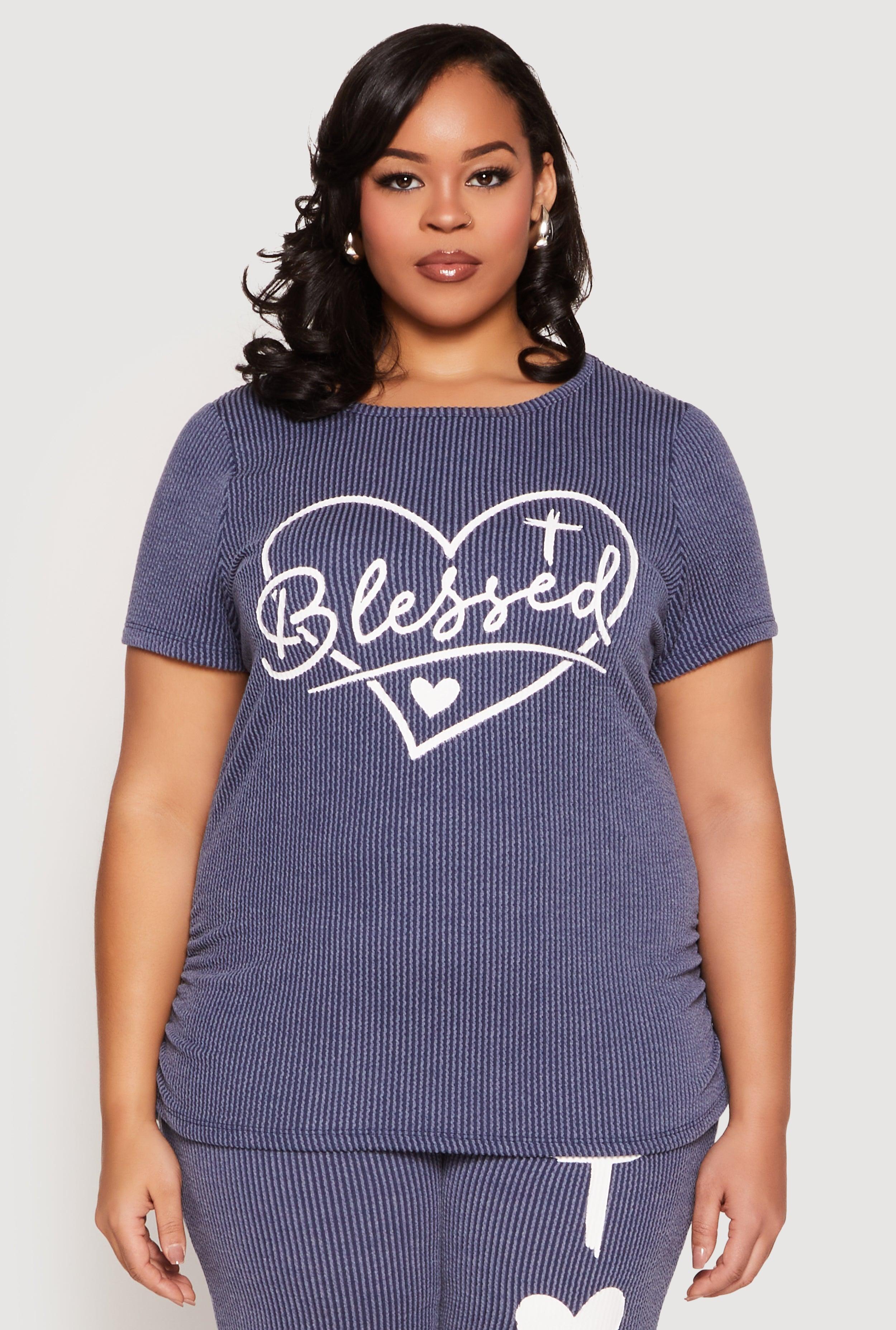 Womens Plus Size Blessed Rib Knit Graphic Tee Product Image