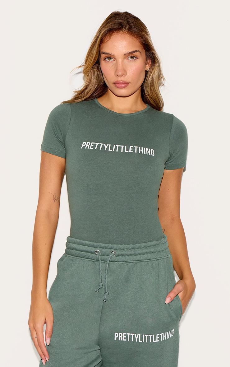 PRETTYLITTLETHING Sea Green Logo Short Sleeved Bodysuit Product Image