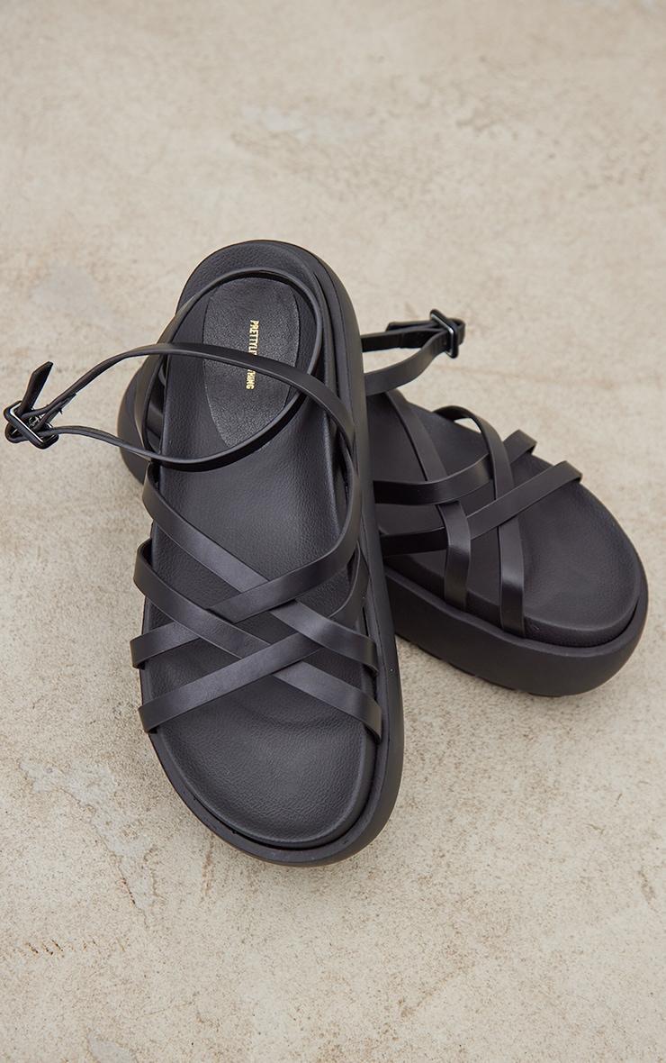 Black Chunky Multi Criss Cross Pu Strap Sandals Product Image