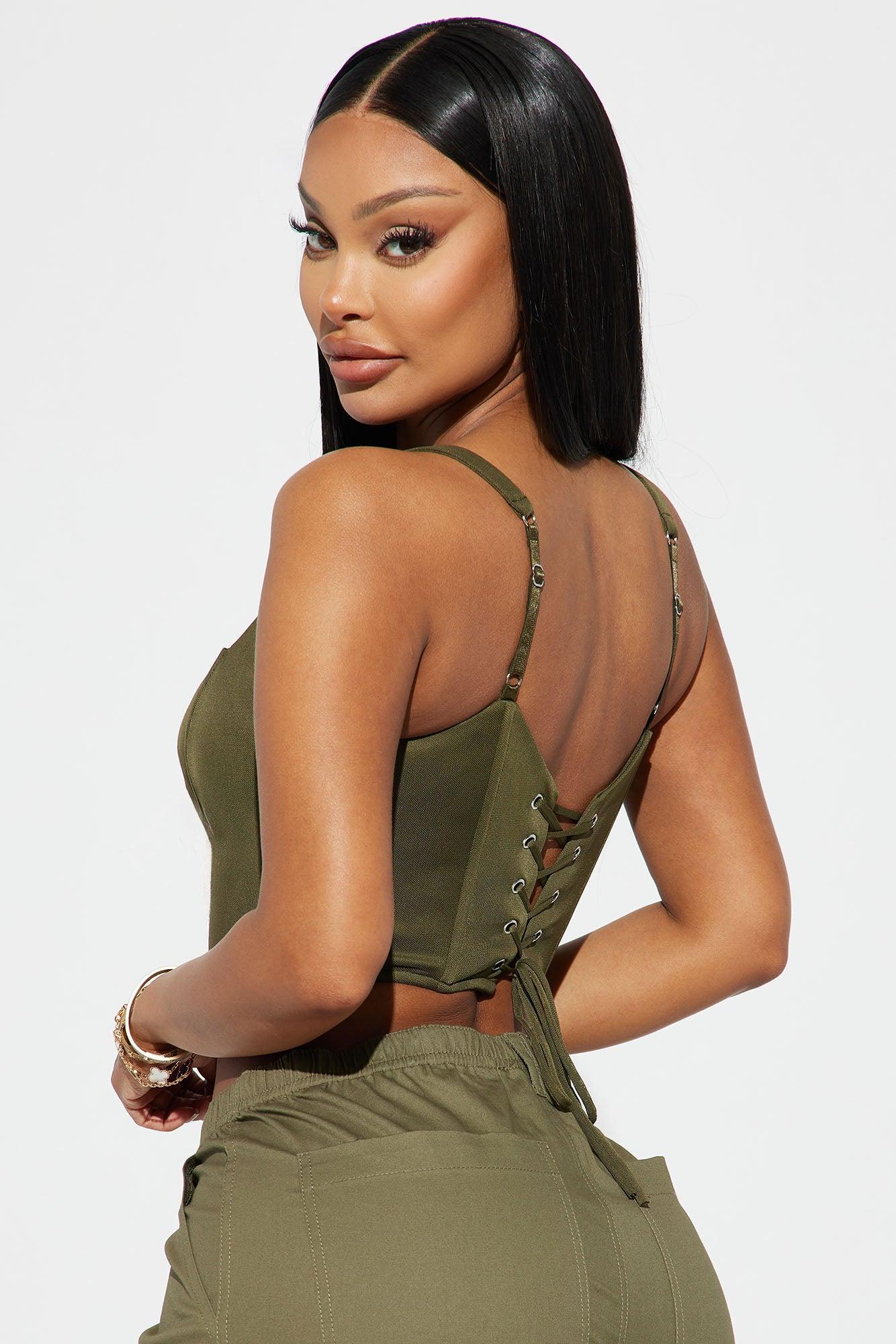 Peek A Boo Corset Top - Olive Product Image