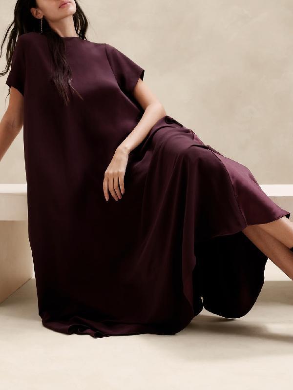 Loose Short Sleeves Pockets Solid Color Round-Neck Maxi Dresses Product Image