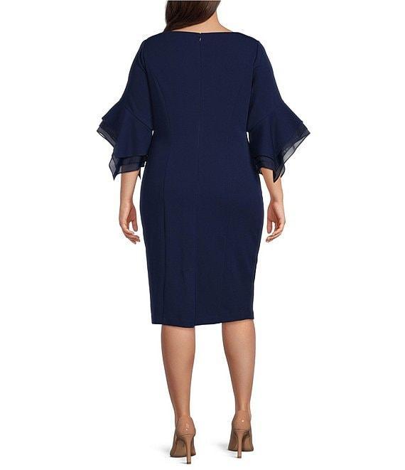 Adrianna Papell Plus Size Stretch Crepe 3/4 Bell Sleeve Sheath Dress Product Image