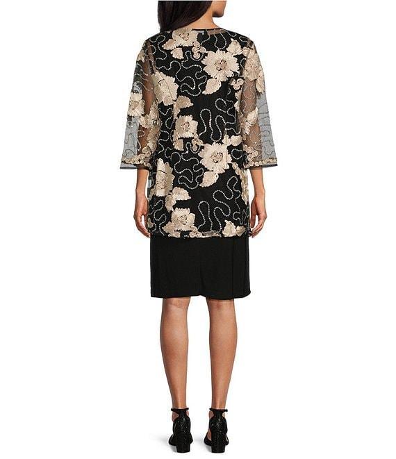 R & M Richards Petite Size Embroidered Soutache Sequin 3/4 Sleeve Jacket Dress Product Image