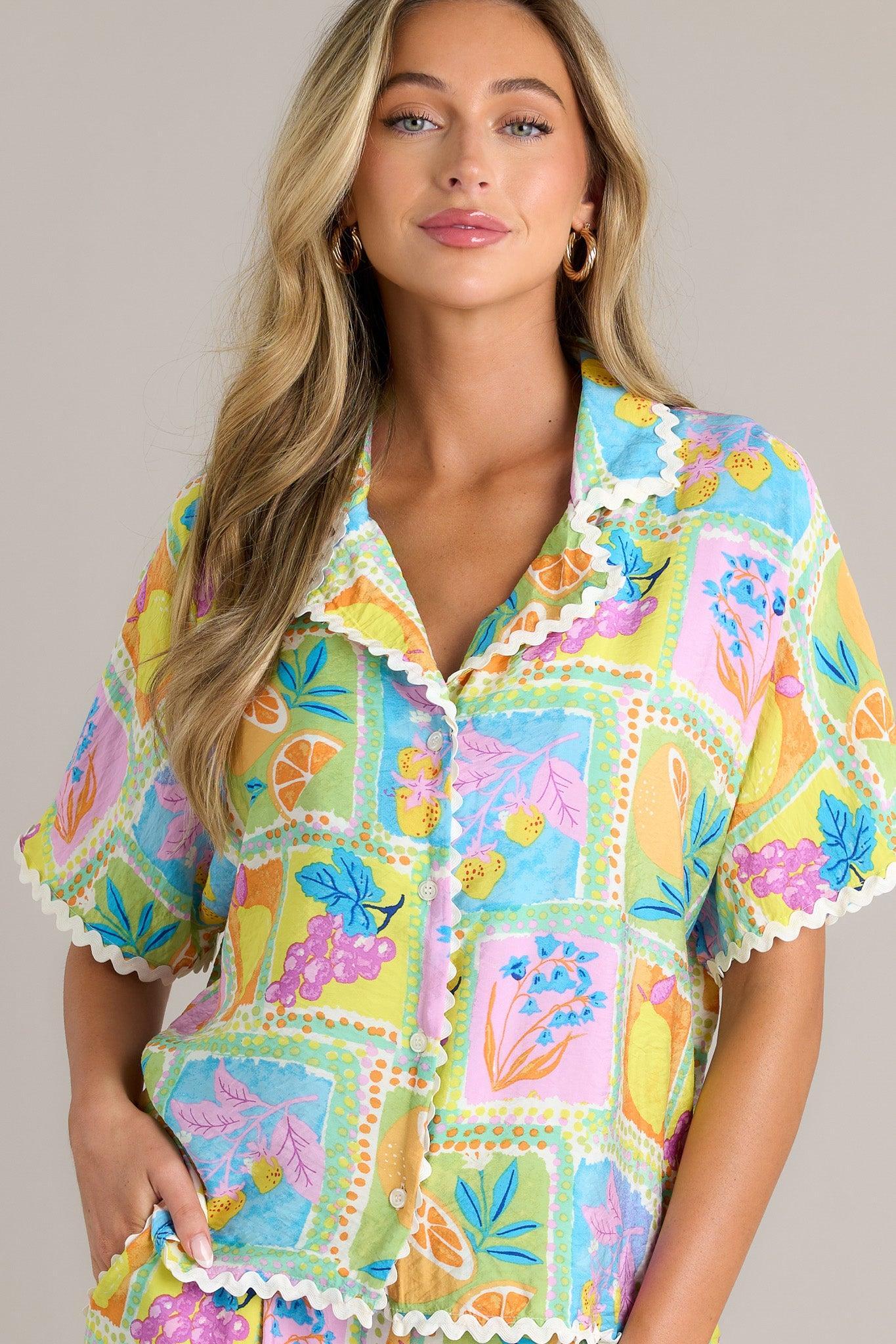 Tropic Tango Green Tropical Print Ricrac Top Product Image
