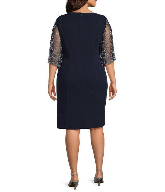 Alex Evenings Plus Size 3/4 Beaded Illusion Sleeve Sheath Dress Product Image