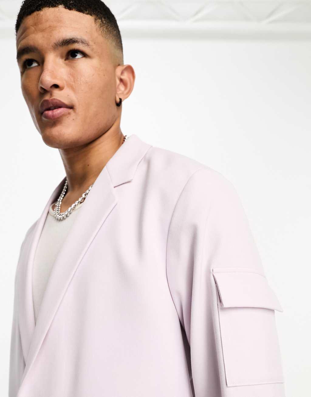 ASOS DESIGN oversized suit jacket in pale pink Product Image