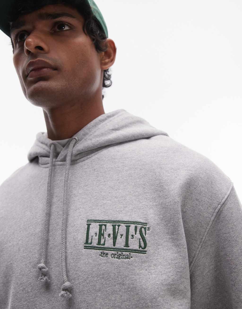 Levi's relaxed fit serif logo hoodie in gray heather Product Image