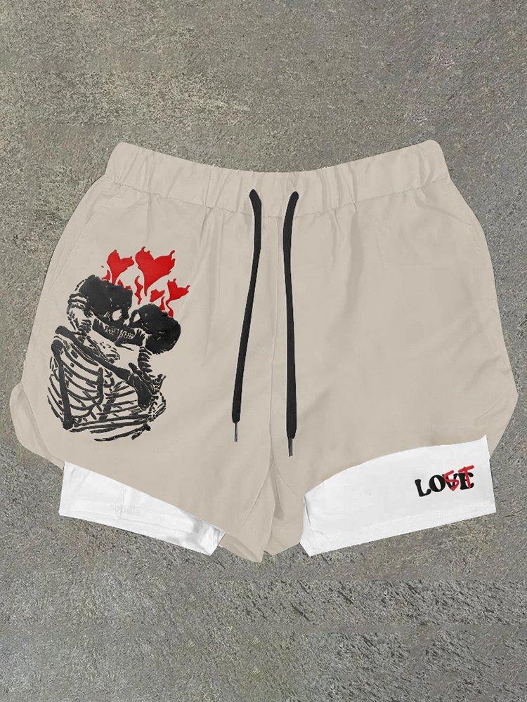 Sopula Your Lost Without Me X Skull Print Graphic Double Layer Men's Gym Shorts Product Image