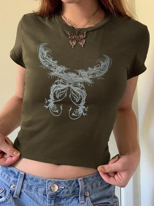 Vintage Feather Wings Hand Printed Tee Product Image