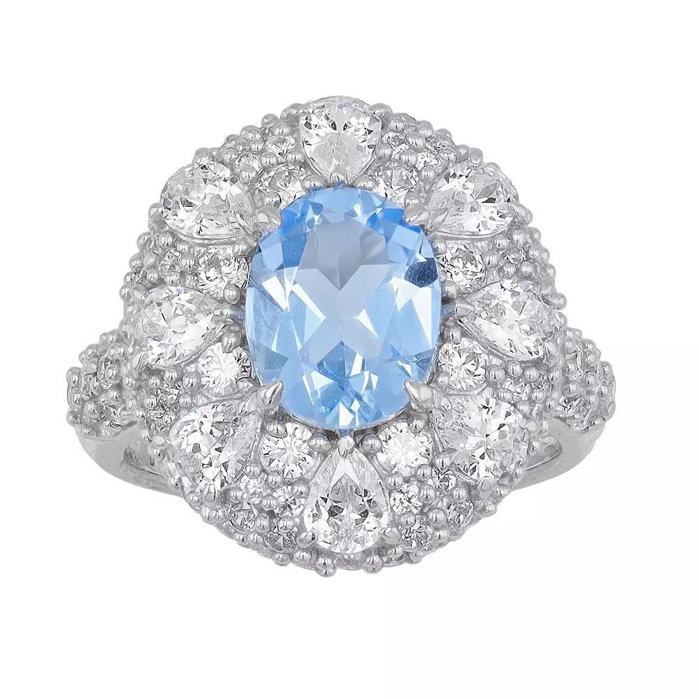 SIRI USA by TJM Sterling Silver Cubic Zirconia & Lab-Grown Blue Quartz Halo Ring, Women's, Size: 8 Product Image