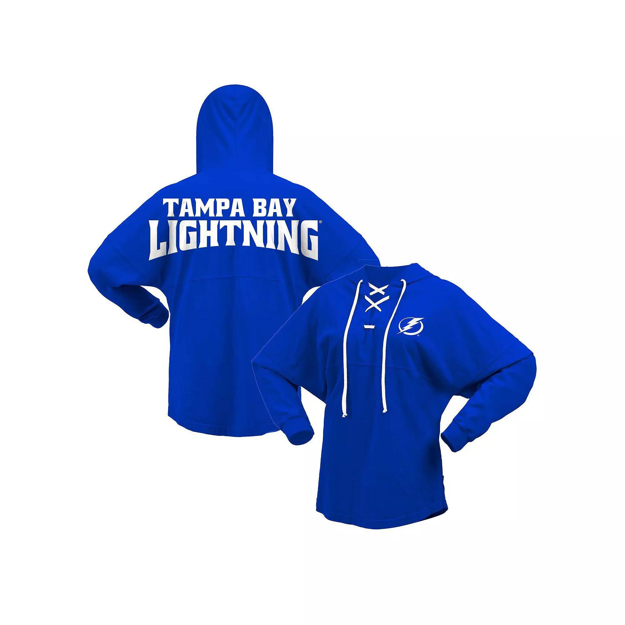 Women's Fanatics Branded Blue Tampa Bay Lightning Jersey Lace-Up V-Neck Long Sleeve Hoodie T-Shirt, Size: Medium, Lgh Blue Product Image