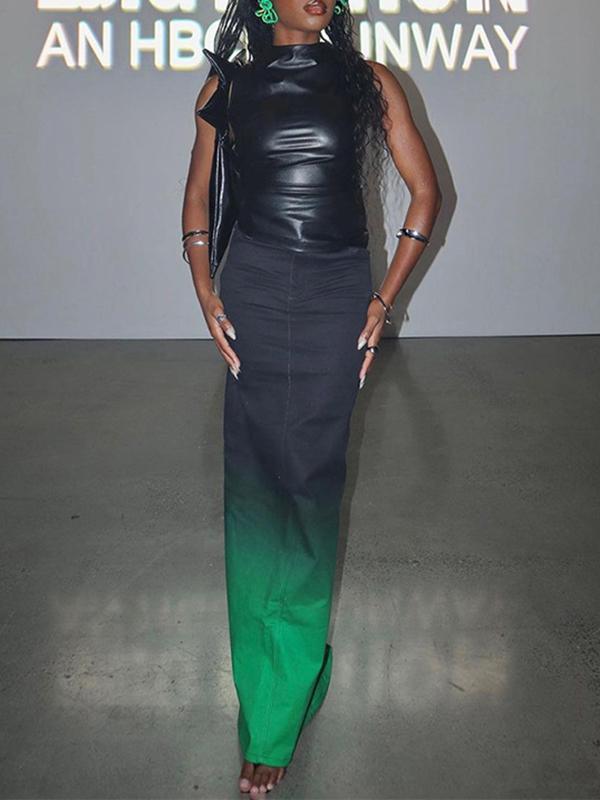 Skinny Sleeveless Asymmetric Pleated Solid Color Mock Neck Vest Top Product Image