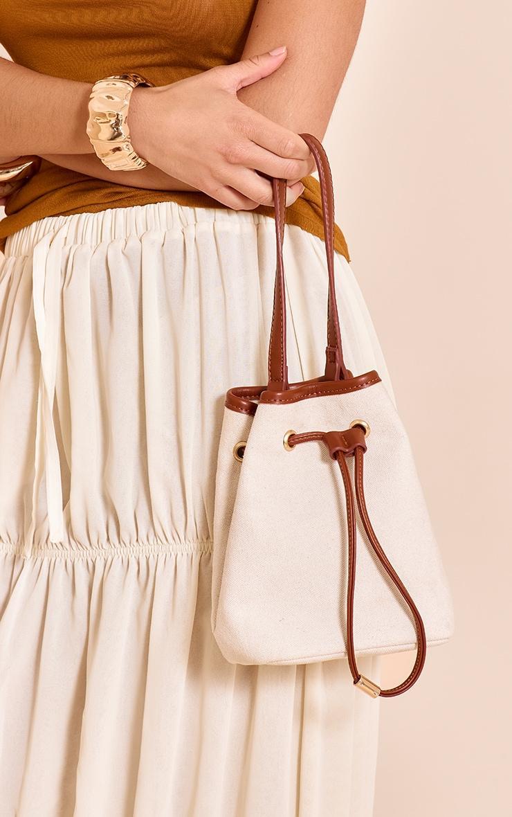 Natural Canvas Mini Drawstring Bucket Beach Bag Product Image