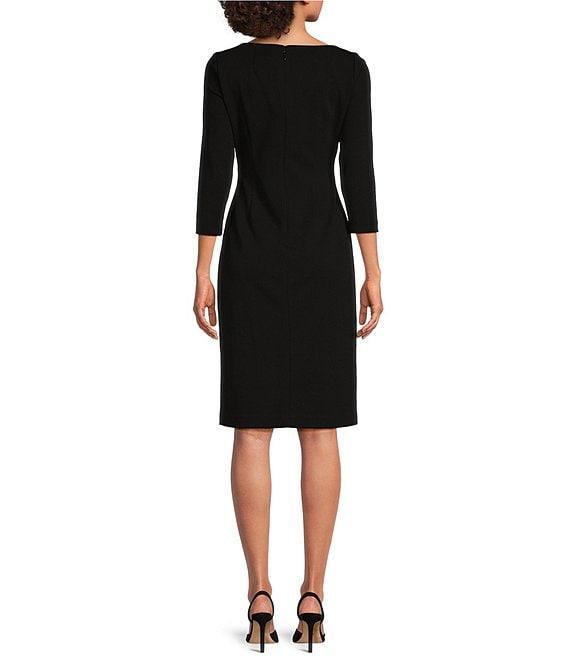 Calvin Klein Asymmetric Fold Over Neck Front Slit 3/4 Sleeve Sheath Dress Product Image