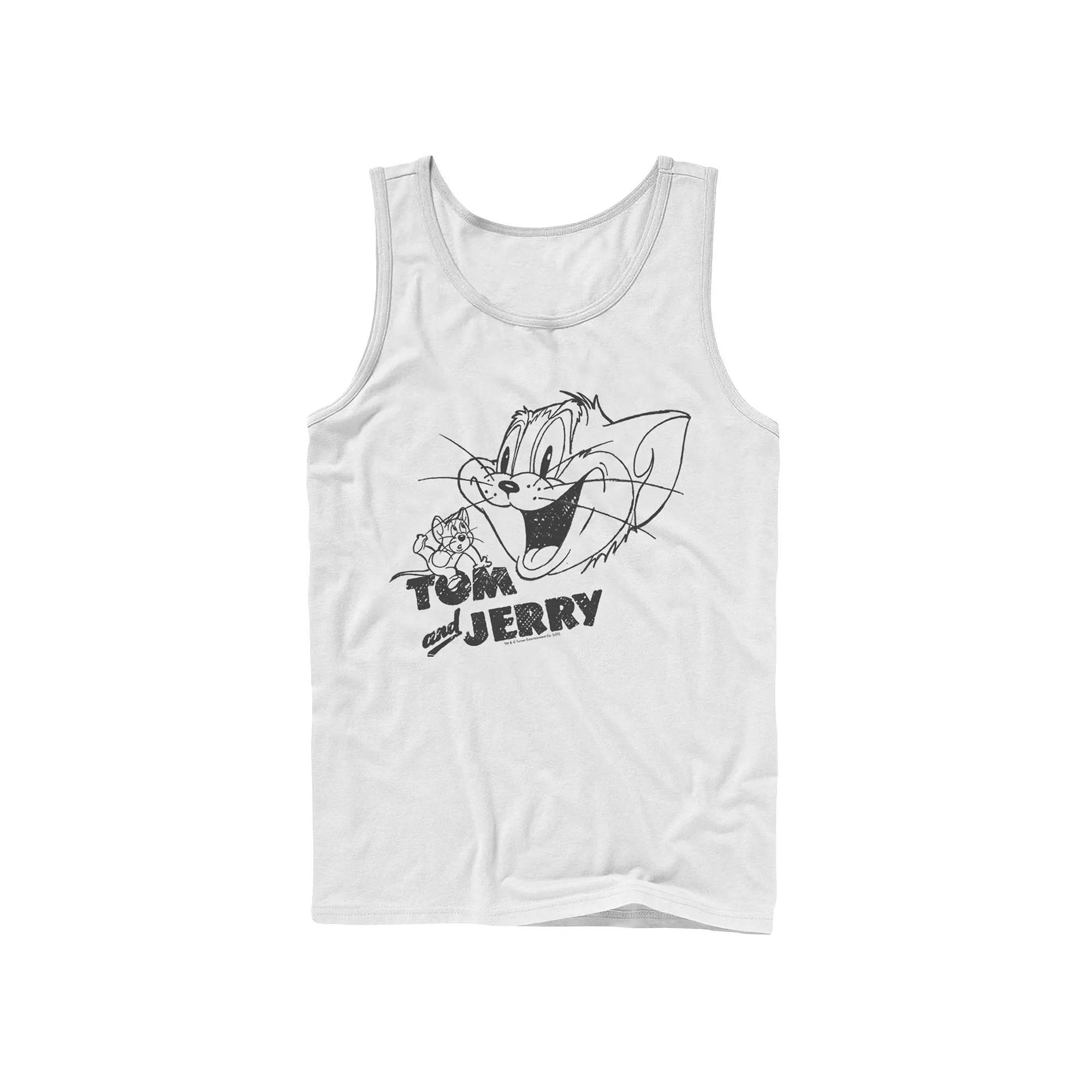 Men's Tom And Jerry Line Art Portrait Logo Tank Top,  Product Image