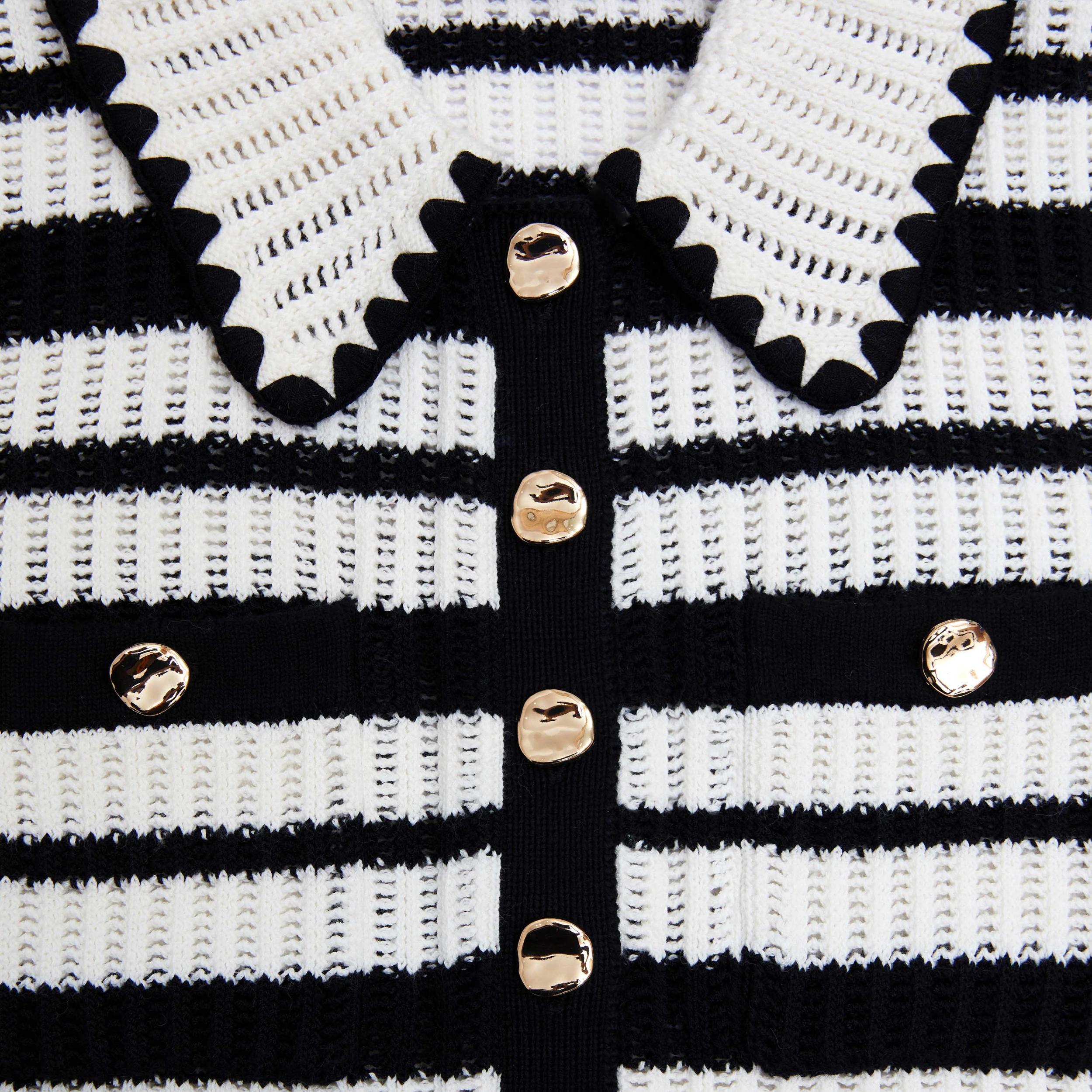 Cream And Black Striped Crochet Top Product Image