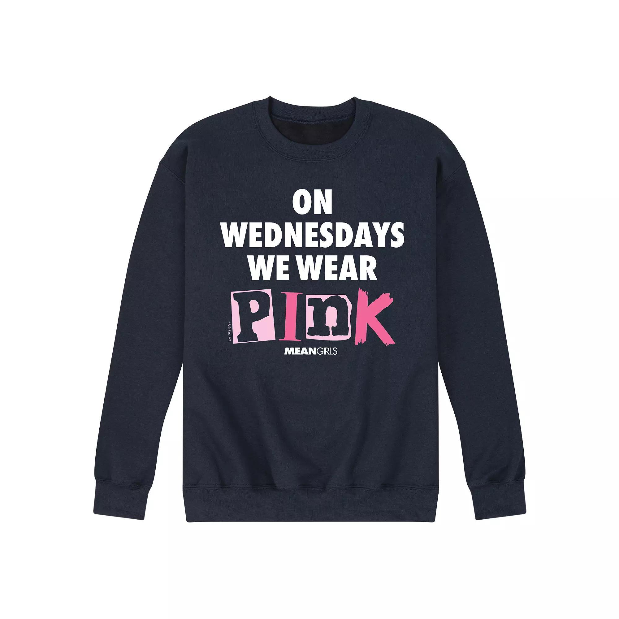 Men's Mean Girls Wednesdays We Wear Pink Fleece Sweatshirt,  Product Image