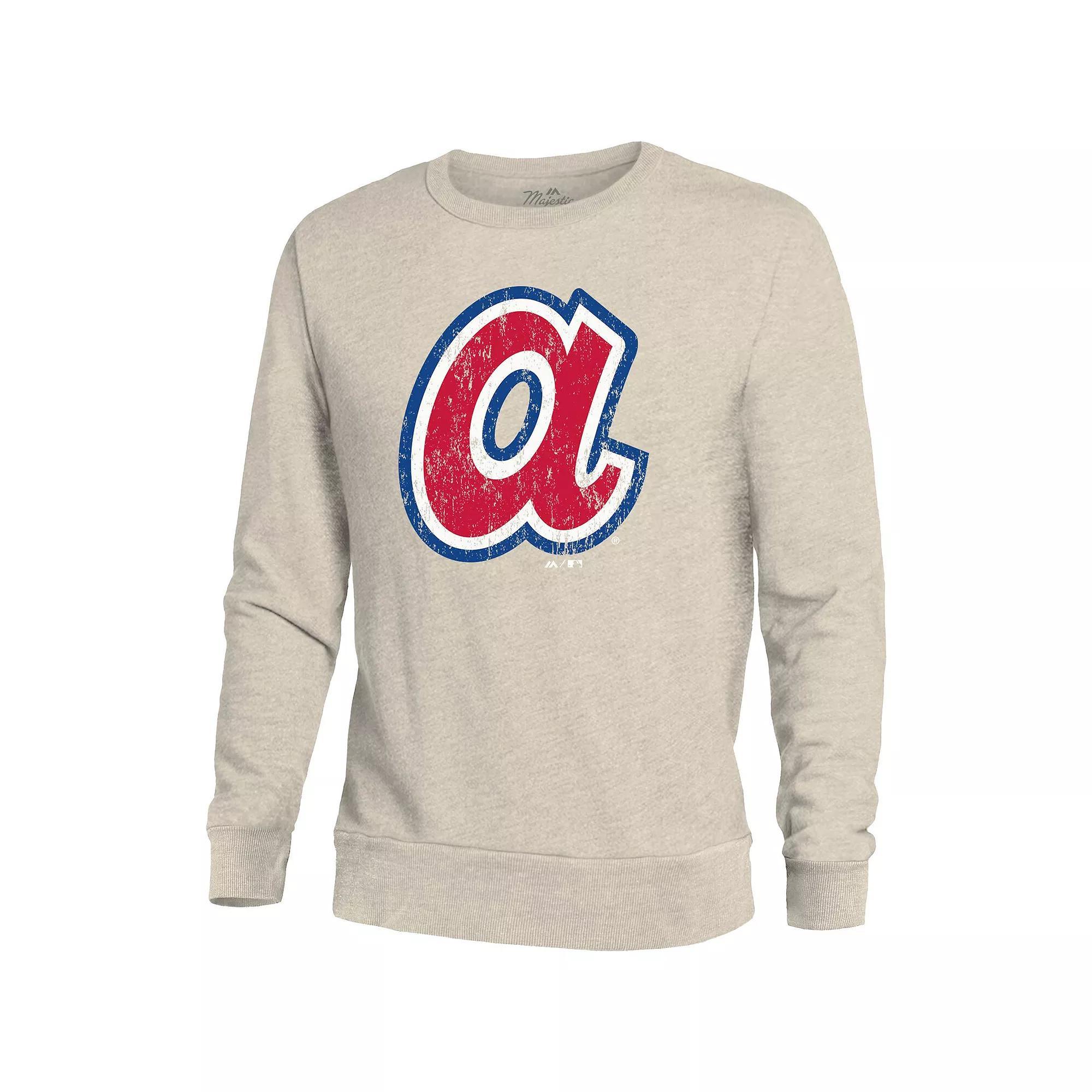 Men's Majestic Threads Oatmeal Atlanta Braves Fleece Pullover Sweatshirt,  Product Image