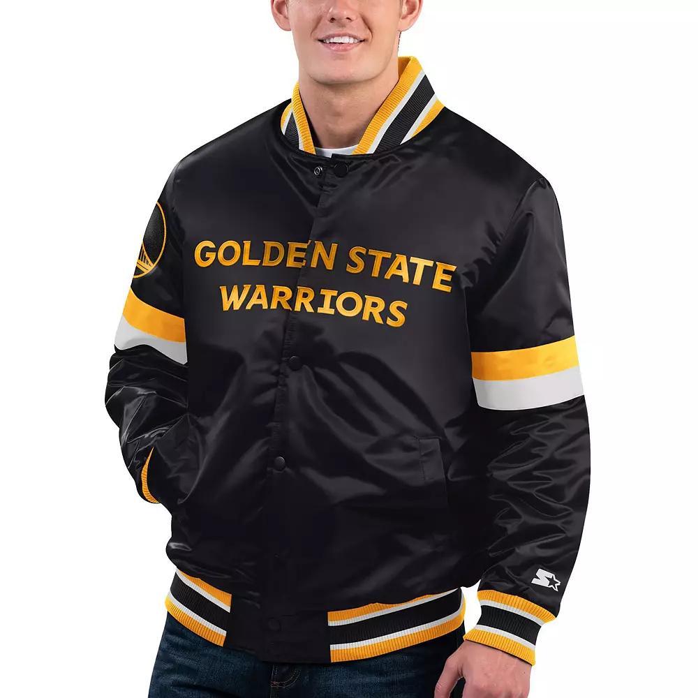 Men's Starter Black Golden State Warriors Home Game Satin Full-Snap Varsity Jacket, Size: XL Product Image