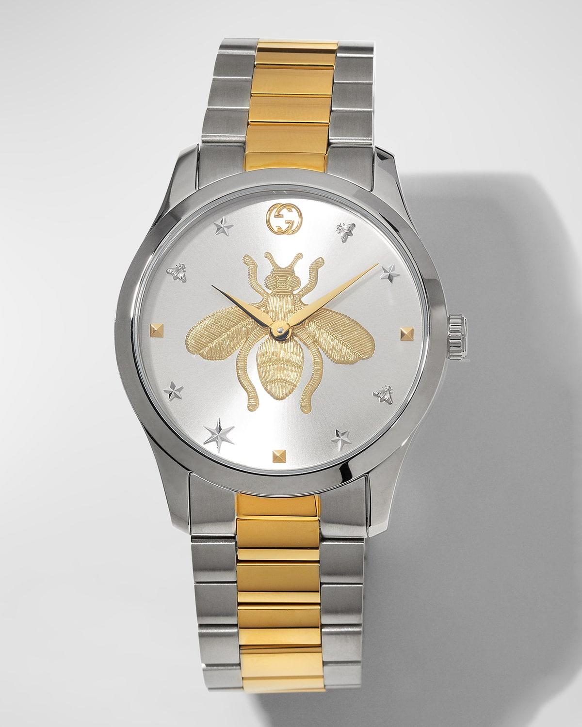 Mens G-Timeless Stainless Steel & Yellow Gold PVD Bee Motif Watch Product Image