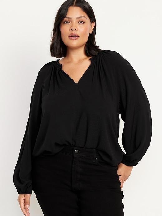 Ruffled Split-Neck Top Product Image