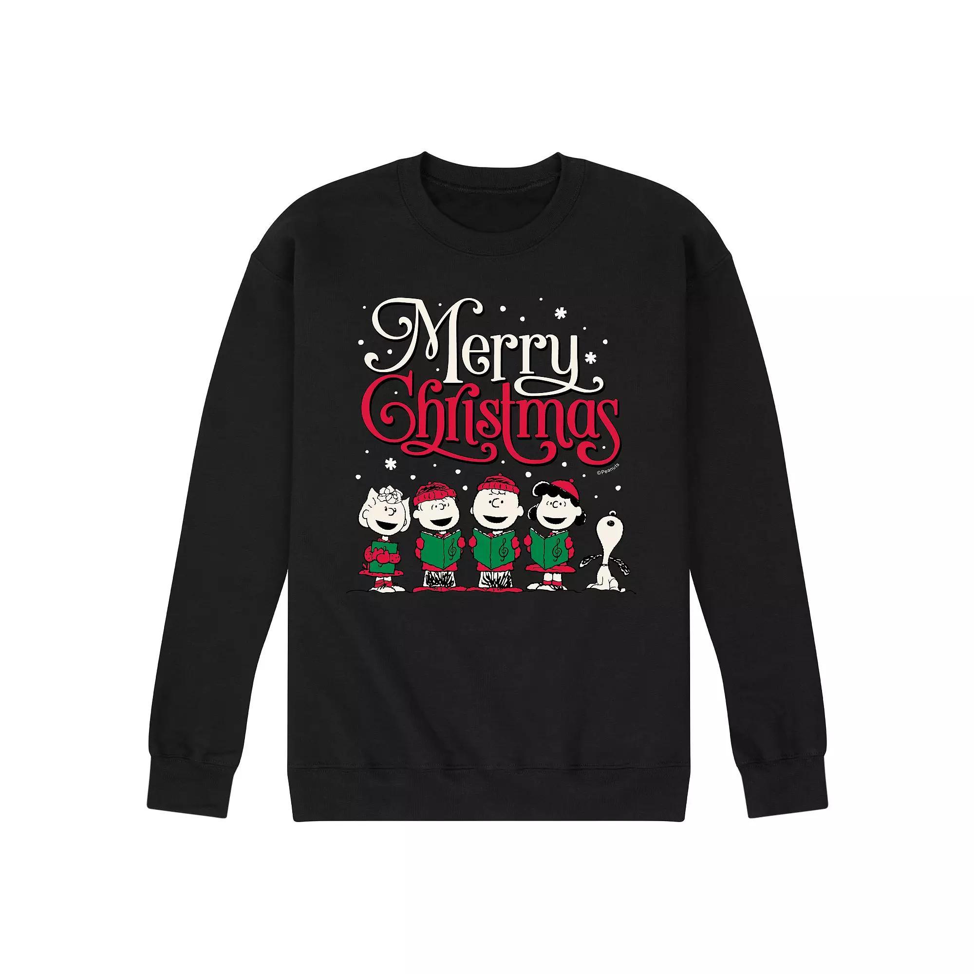 Men's Peanuts Merry Christmas Choir Fleece Sweatshirt, Size: Medium, Black Product Image