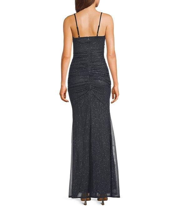 Pear Culture Glitter Mesh Ruched Long Dress Product Image