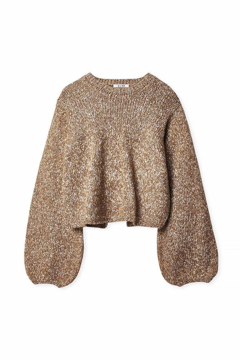 Knitted Open Back Balloon Sleeve Sweater Product Image