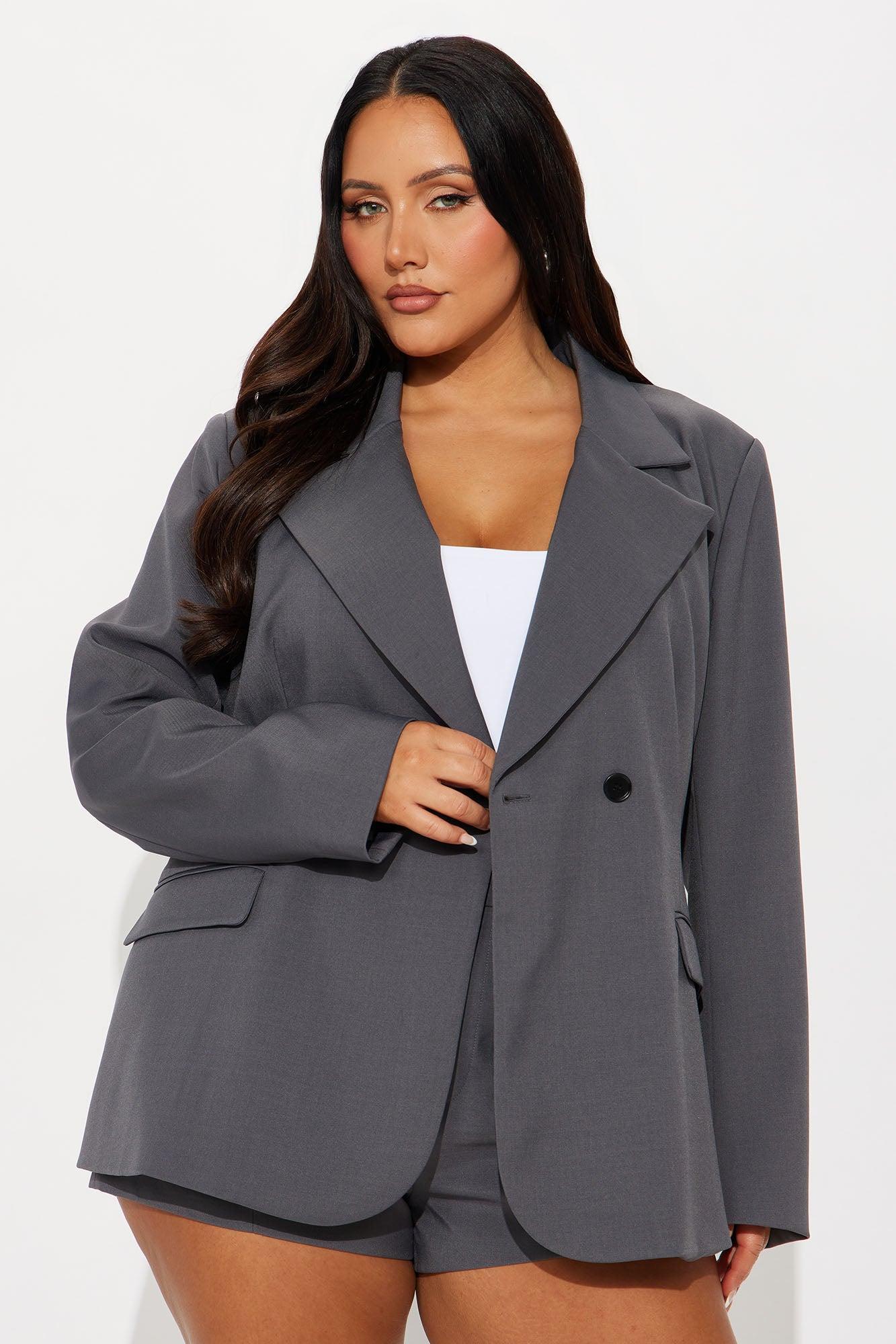 Ines Cinched Waist Asymmetrical Blazer - Grey Female Product Image