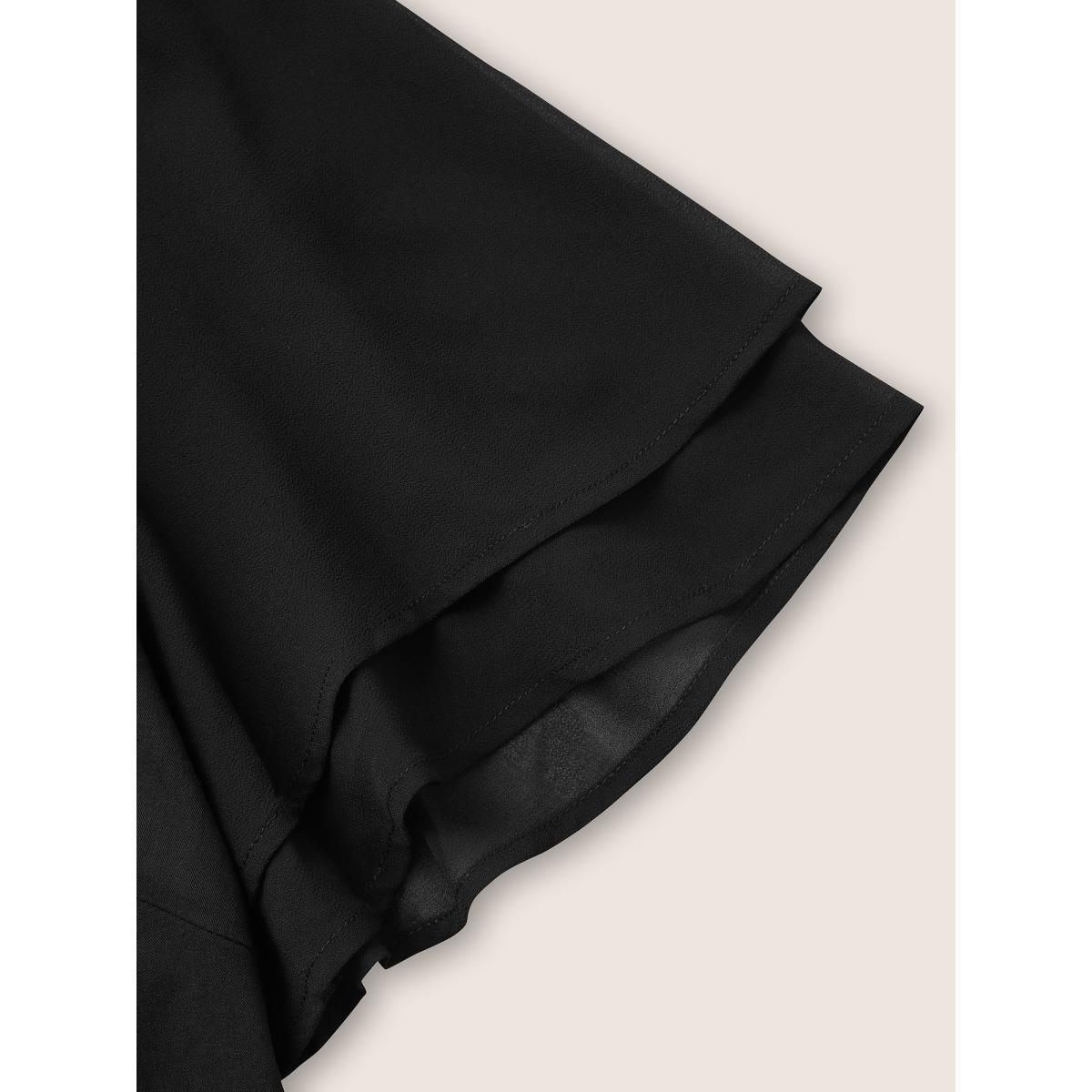 Plus Size Black Stretchy Woven Cut Out Lace Patchwork Blouse Women Elegant Short sleeve Round Neck Everyday Blouses BloomChic 18-20/2X Product Image