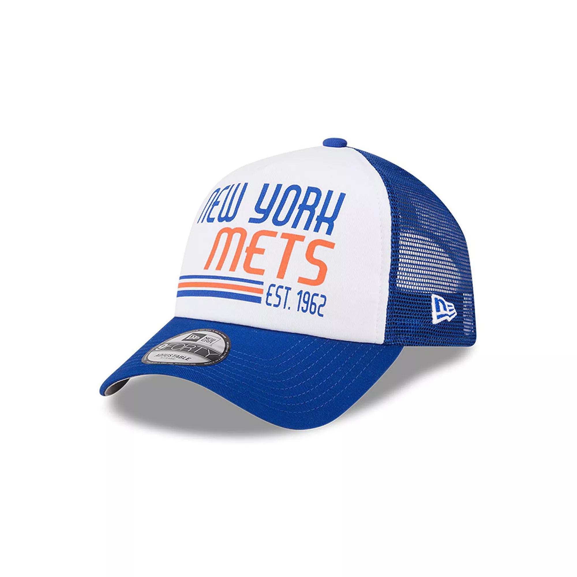 Men's New Era White/Royal New York Mets Stacked A-Frame Trucker 9FORTY Adjustable Hat Product Image