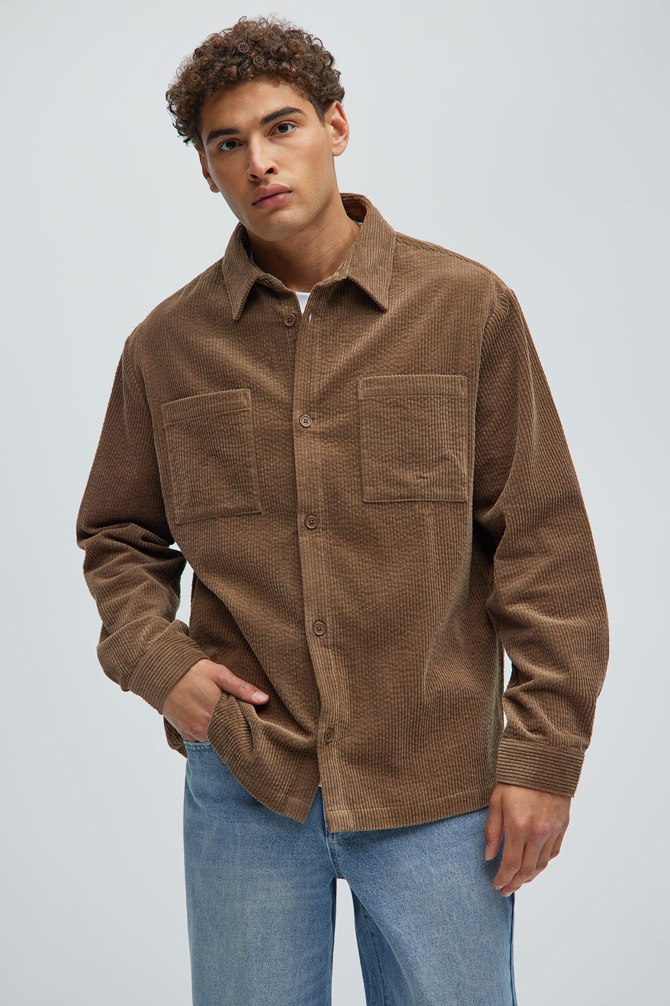 Corduroy Pocket Button Up Shirt - Brown Product Image